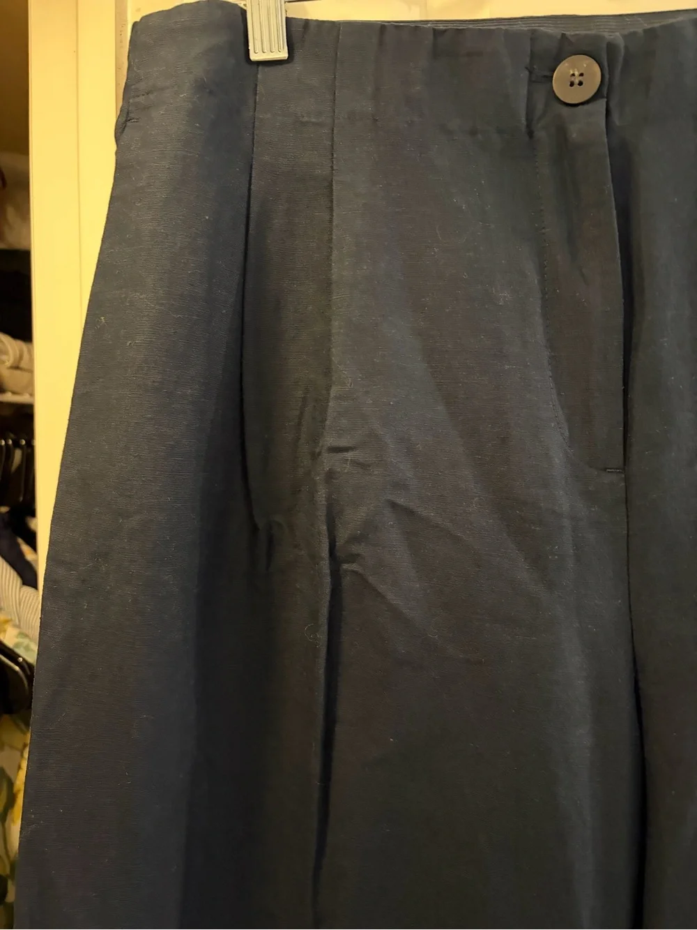 H&M Navy Linen Blend Wide-Leg Women's Pants